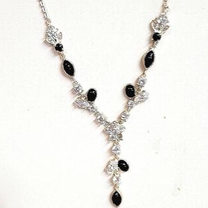925 SOLID STERLING GENUINE ONYX & CZ Lariat NECKLACE SIGNED SU